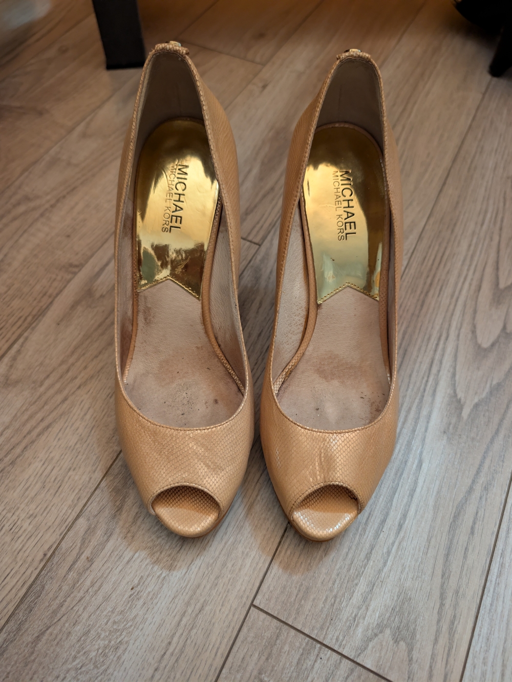 MICHAEL Michael Kors Nude/Tan Peep-Toe Pumps